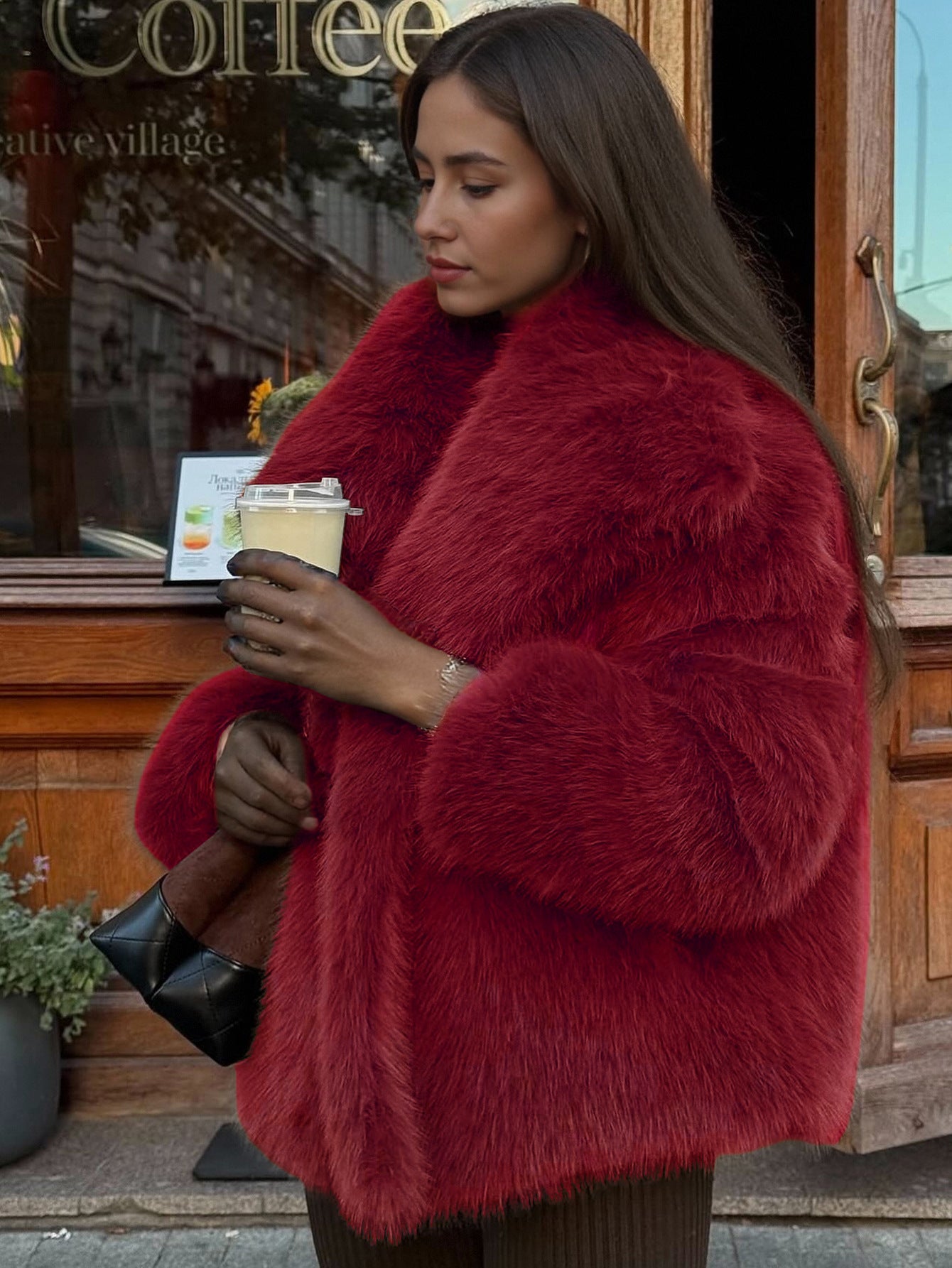 Femmes Automnehiver Top Manteau en peluche courte