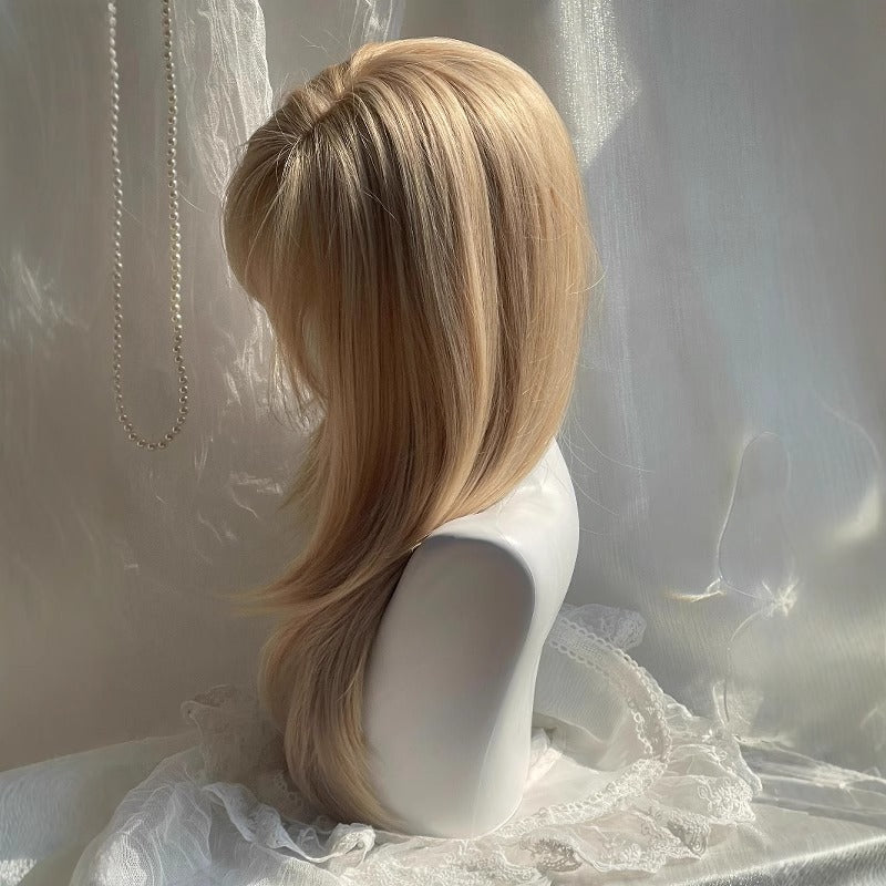 Perruque à tête pleine haute féminine avec des bangs d'air Platinum Blonde