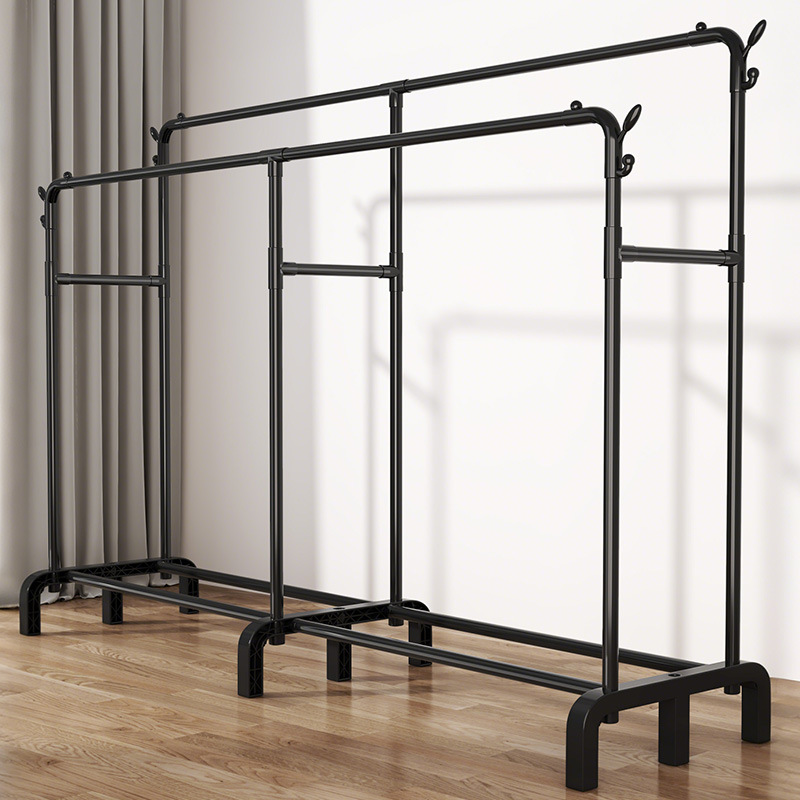 180 Noir - Double Pole Double Row-upgraded et allongéFloor Standing Clothes Hanger