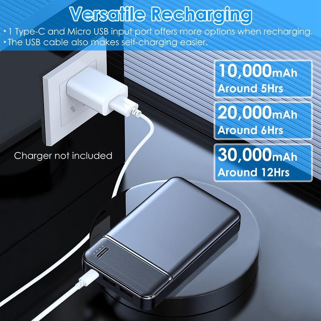 1Pc 30000mAh 20000mAh 1W MAh Chargeur d'alimentation rapide avec 1 câble USB pour IOS