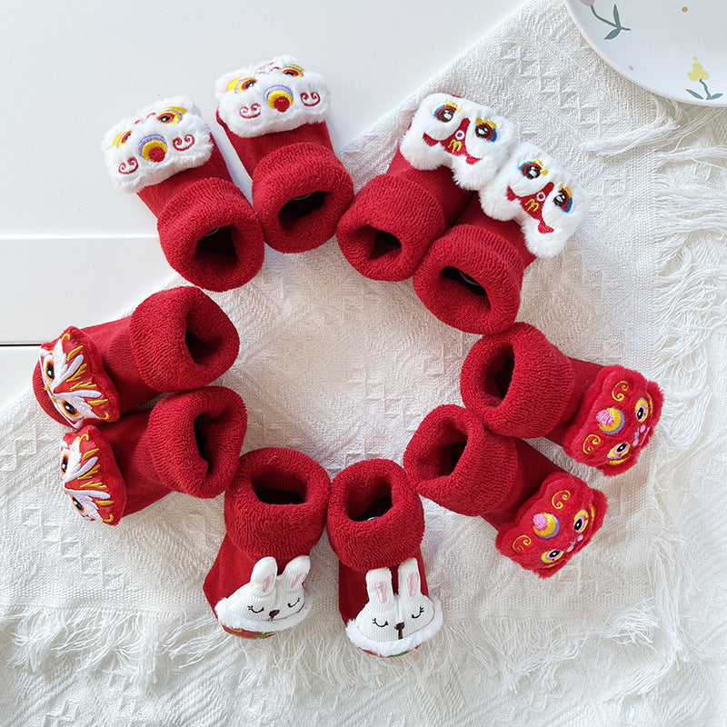 Bébé Hiver Grand Rouge Terry Chaussettes de sol antidérapantes