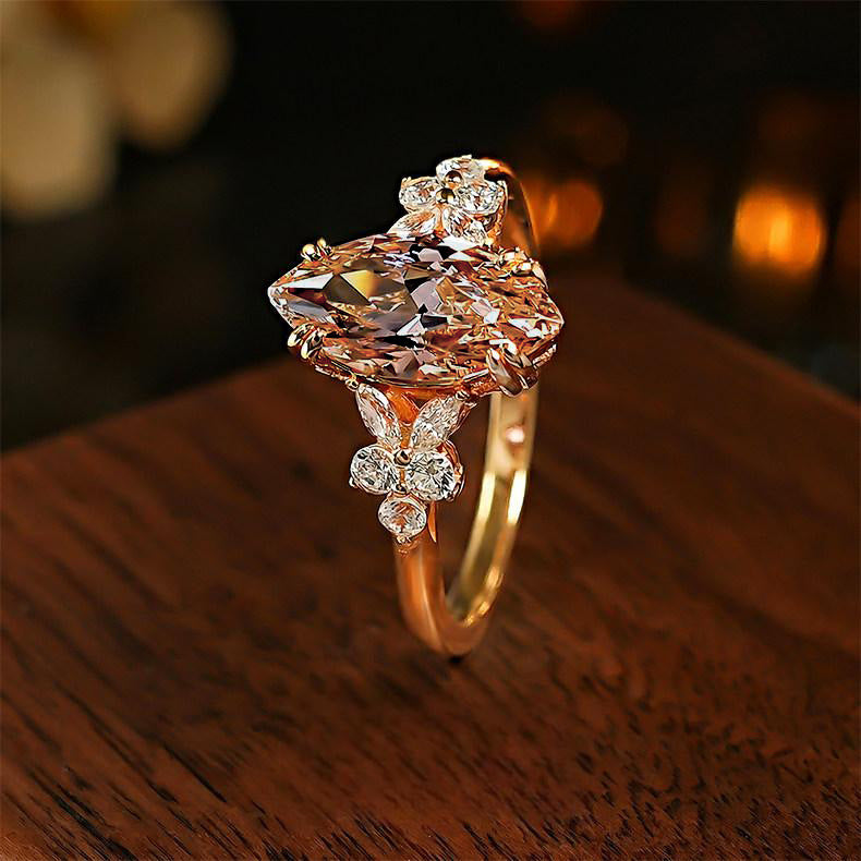 2 Carat Paraiba Morganite Orange Sparkling Marquise Zircon Open Ring for Women