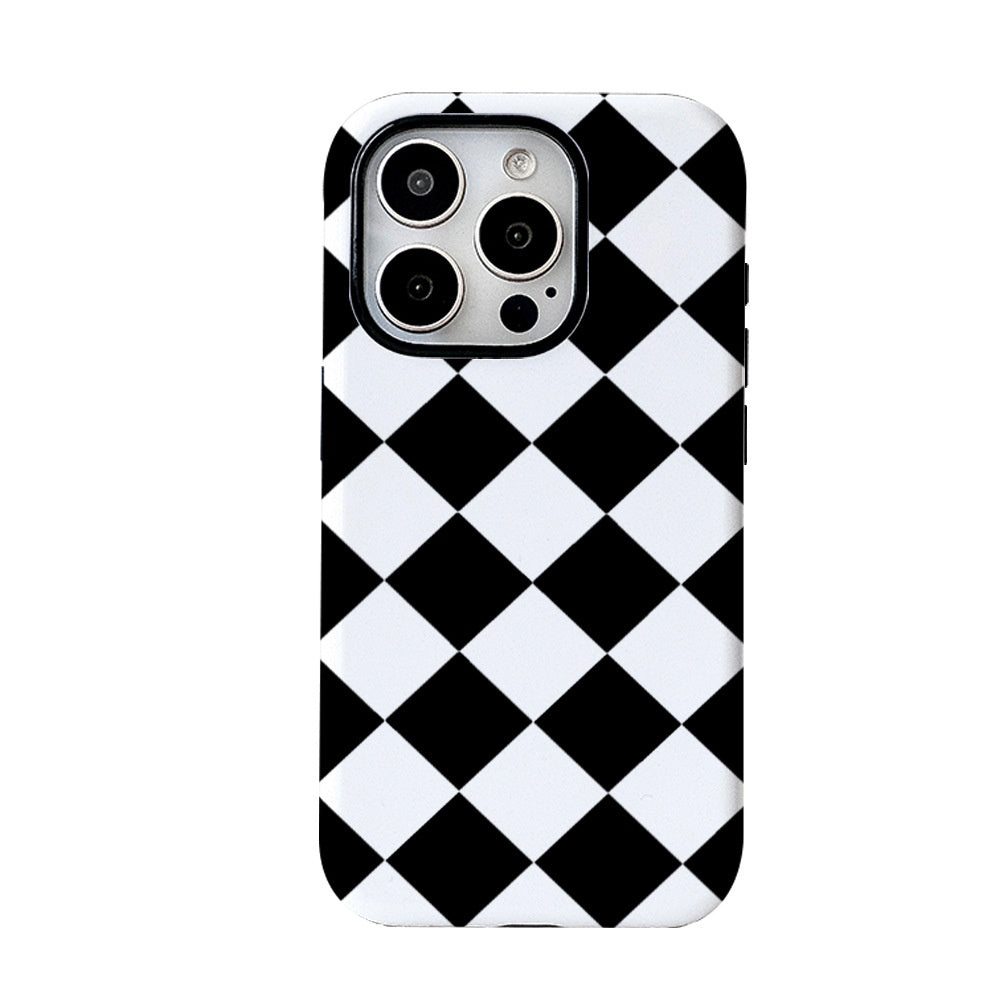 Cas de diamant minimaliste noir et blanc avec découpes de précision
