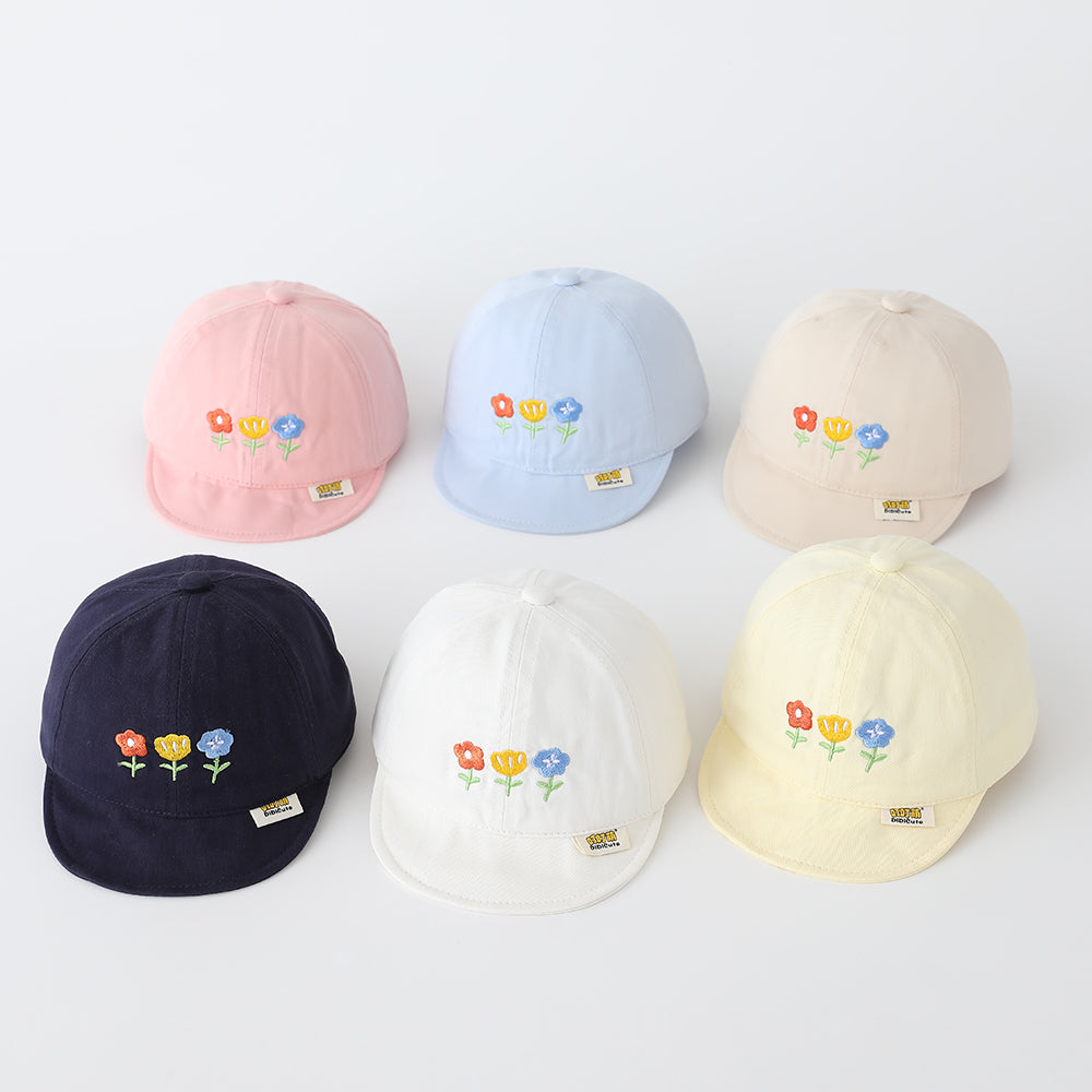 Enfants Solid-colore Trois fleurs brodées Ajustable Simple et Trendy Soft-brim Bas