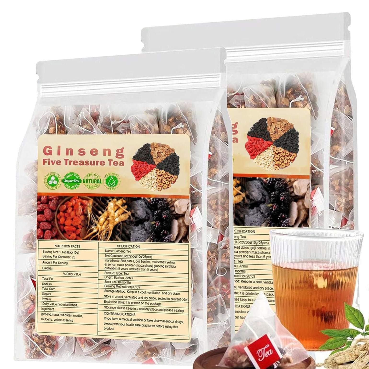 25bags Thé Rein Formule Ginseng Cinq Trésor TeaCombination Thé parfumé Huit Trésor