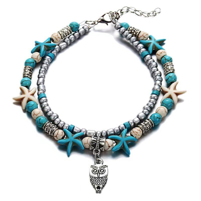 Anklet pendentif en alliage de scallop de tortue à grain de riz rétro
