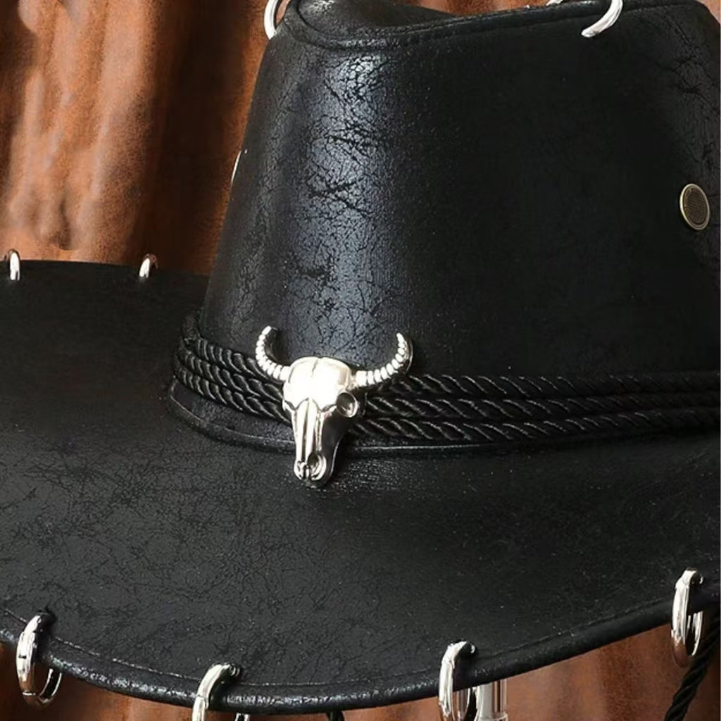 Chapeau à tête en cuir de vache de style américain Vintage Western