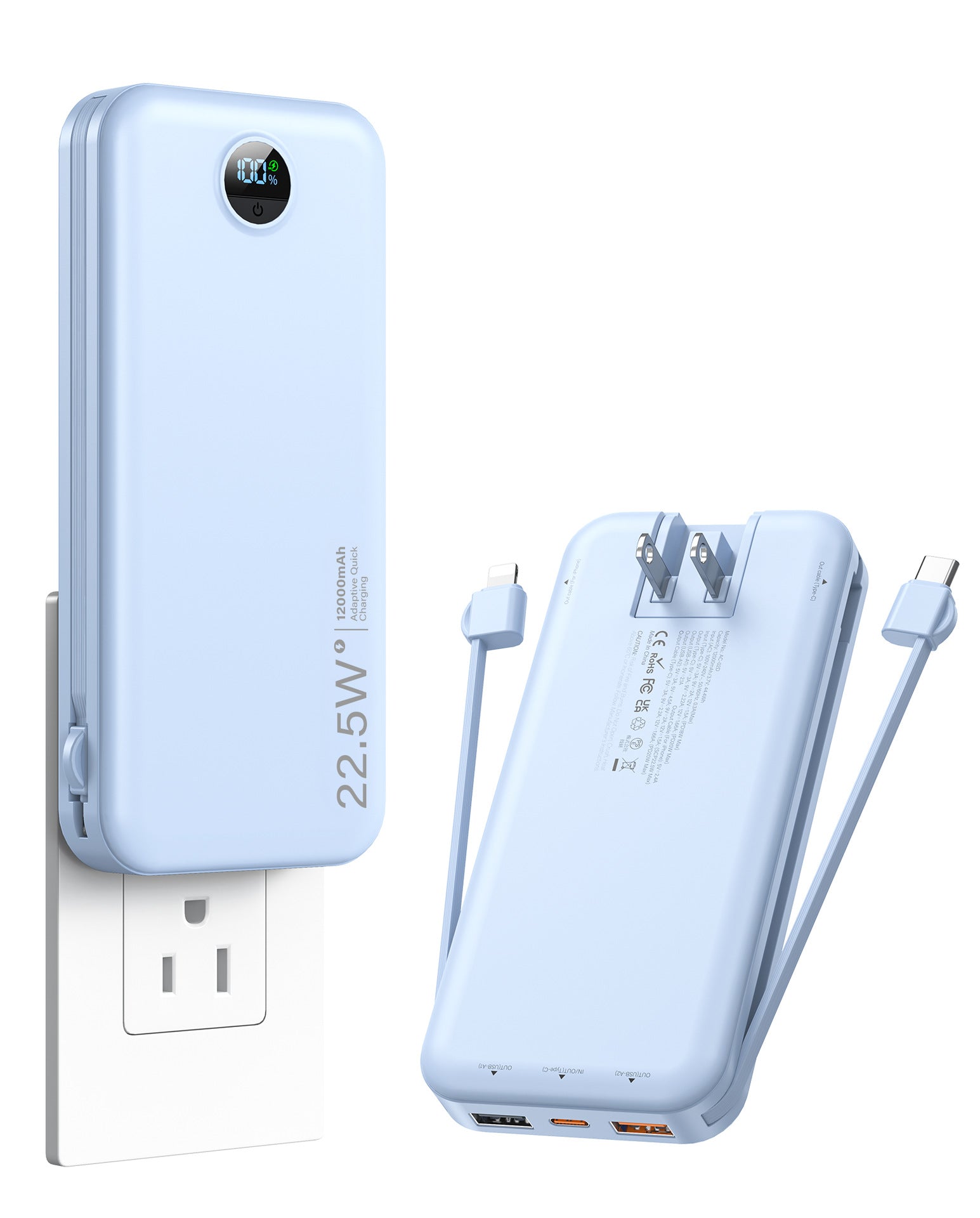Banque de puissance rechargeable avec recharge rapide et câble