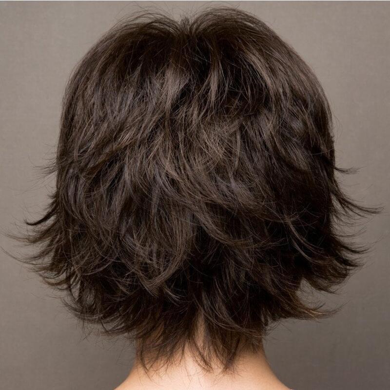 Volumineux Short Bangs Dark Brown Femmes Perruque avec court courbure vers l'extérieur