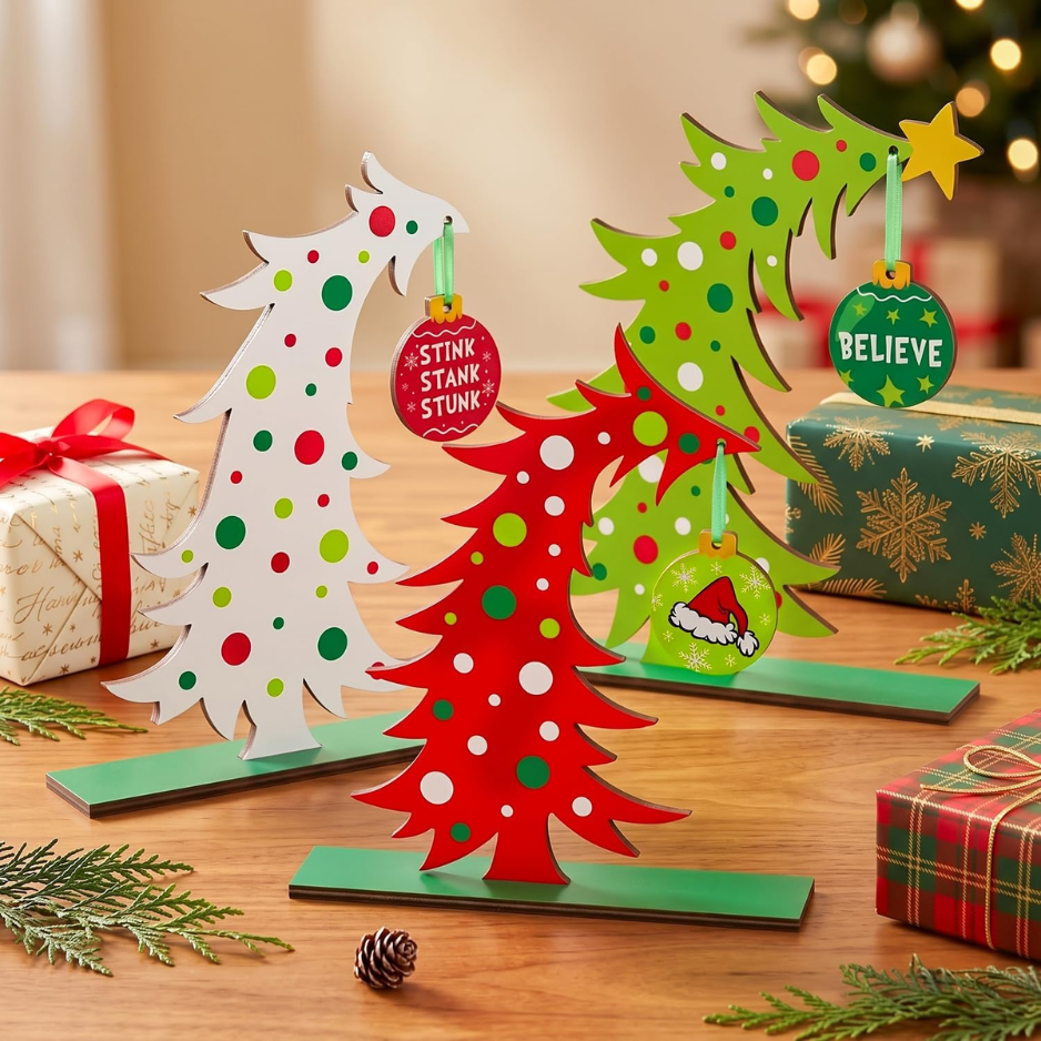 3 Pcs Décorations de Noël Table en bois pièce centrale Décoration d'arbre de Noël