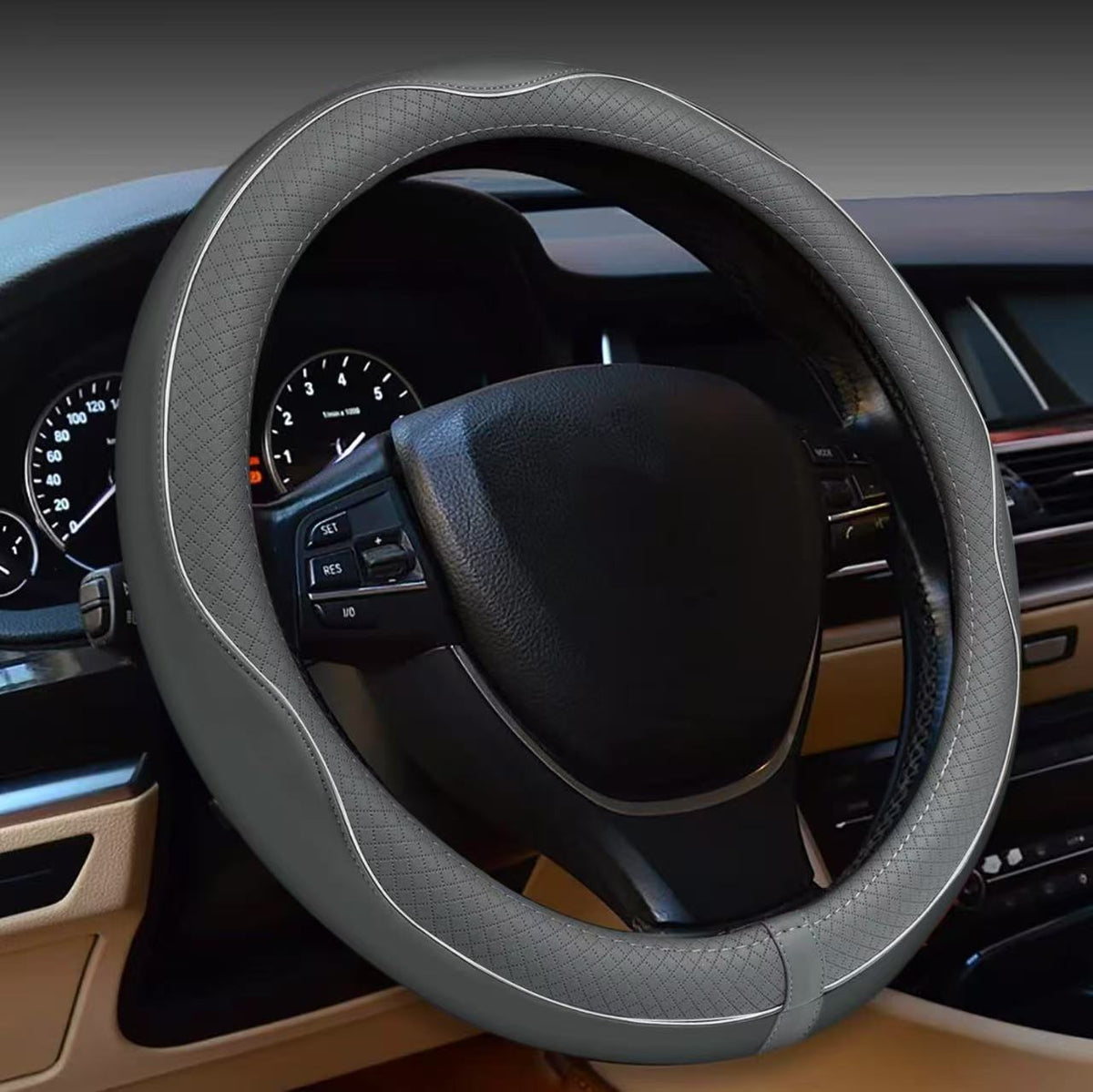 Revêtement de volant de voiture en cuir de microfibre avec embossage diamanté et un N