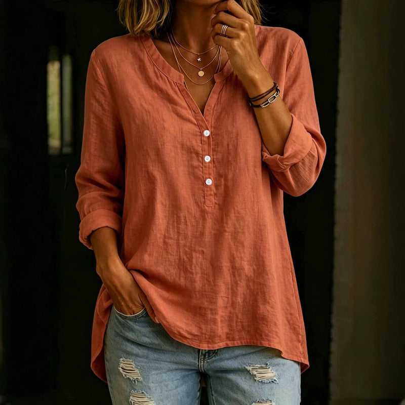 Chemise à boutons à point fixe en couleur solide pour femmes