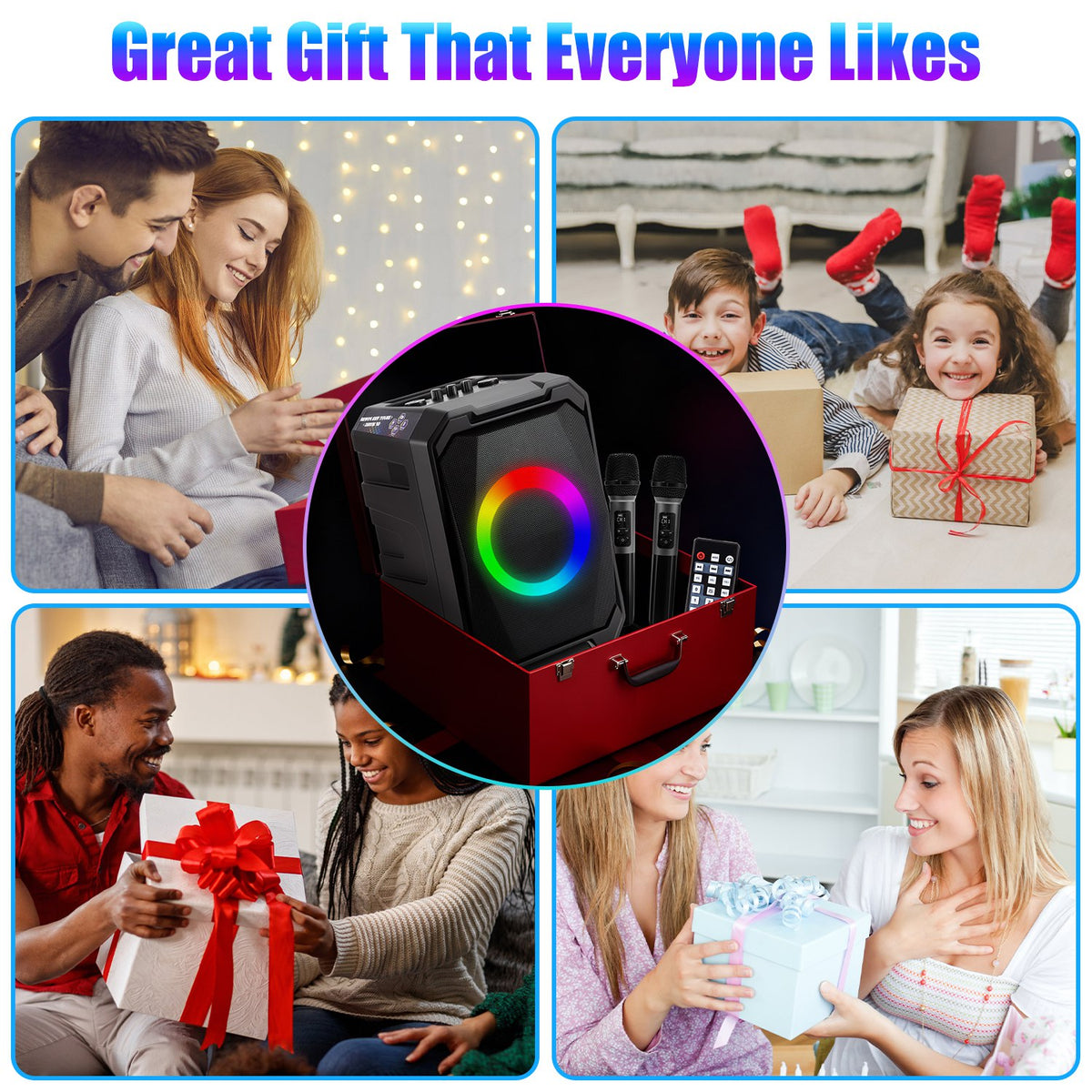 1Pc Haut-parleur sans fil portable avec lumière LED 2 sans fil Mics télécommande TWS Musi