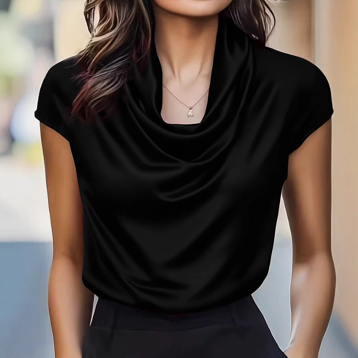 Ebay Commerce extérieur Élégant commuter satin col tortue manches courtes T-shirt élégant Slim-Fit