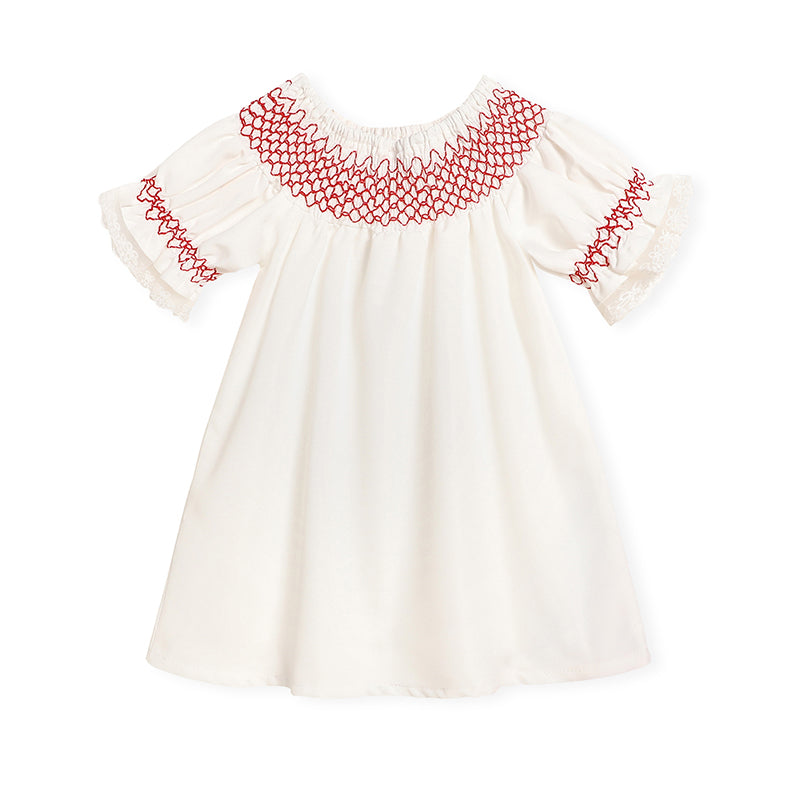 Bébé bébé fille Valentine robe de jour Dentelle courte manches rond Col blanc avec broderie rouge