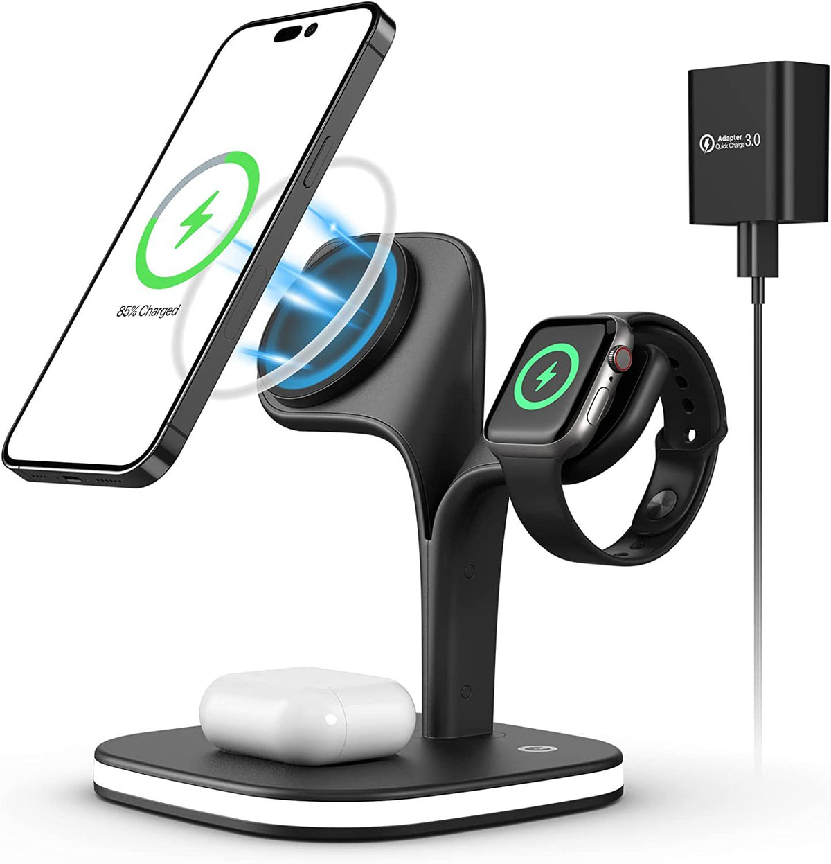 Chargeur de téléphone sans fil magnétique trois en un adapté à l'écouteur