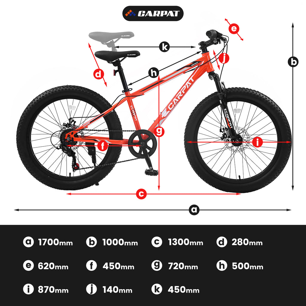 S24109 Élecony 24 pouces Fat Tire vélo adulte et jeune complet Shimano 7 vitesses VTT