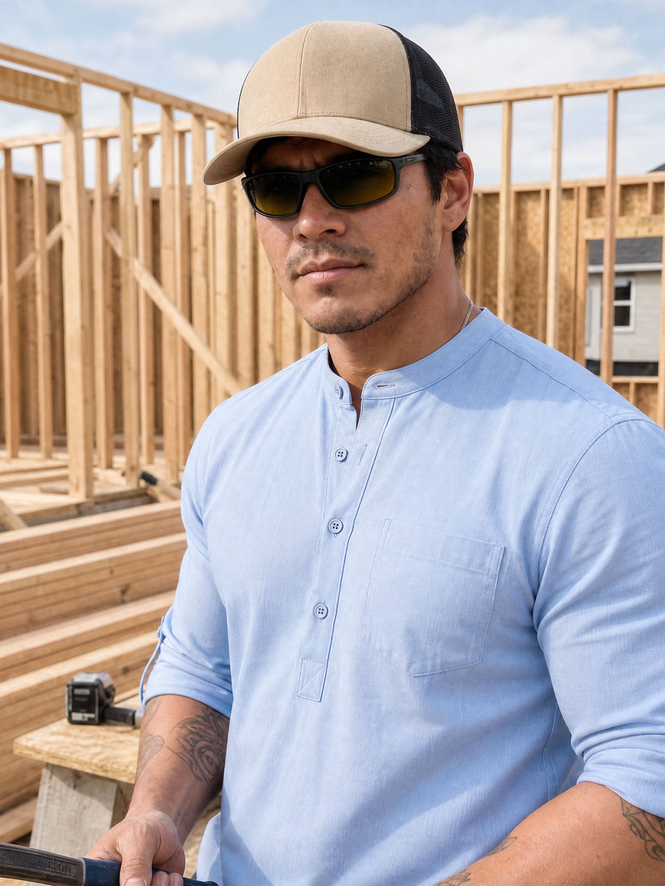 Chemise de travail en coton dur à manches moyennes