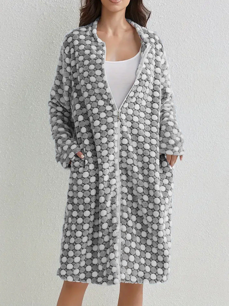 Épaisseur, chaud Zip chemise de nuit Casual confortable à manches longues Robe de flanelle