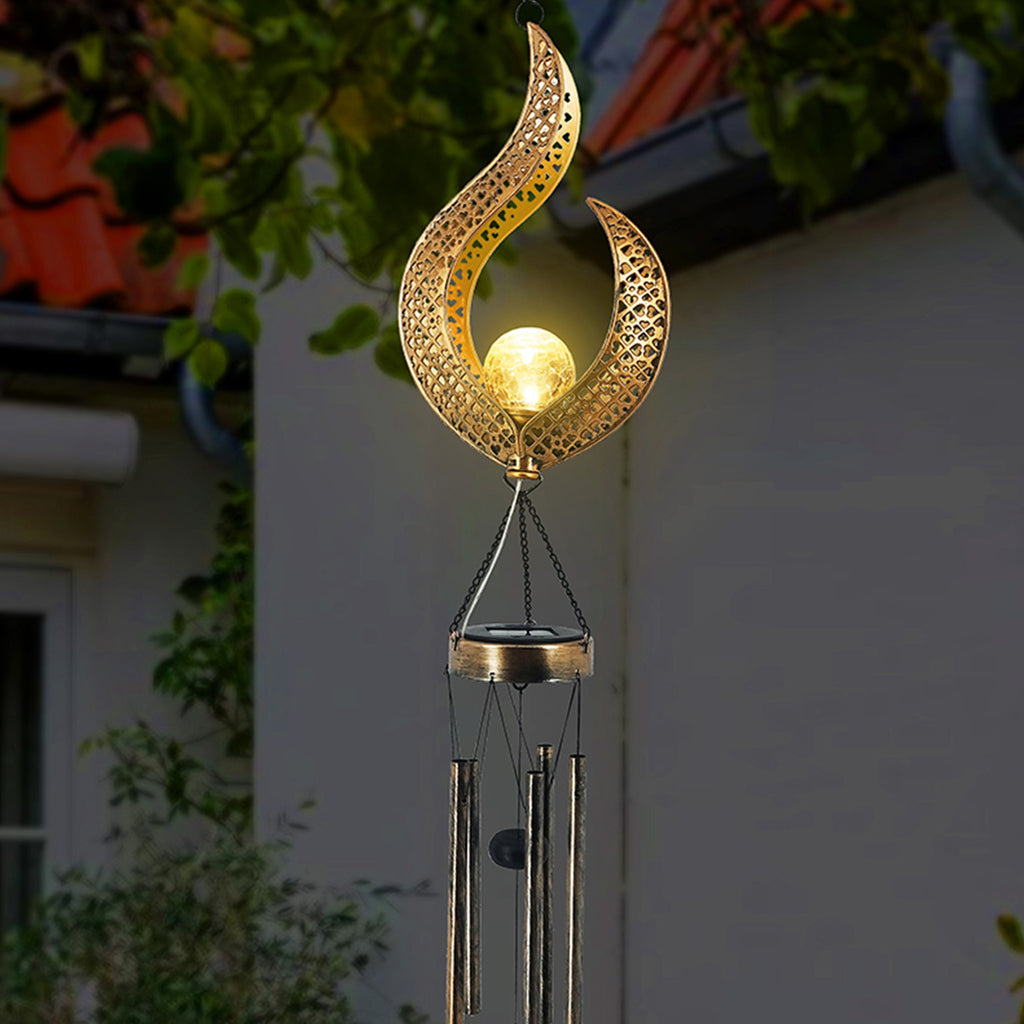 Wrought iron solar lamp outdoor wind fireplace lamp hollow flame sun moon garden lamp