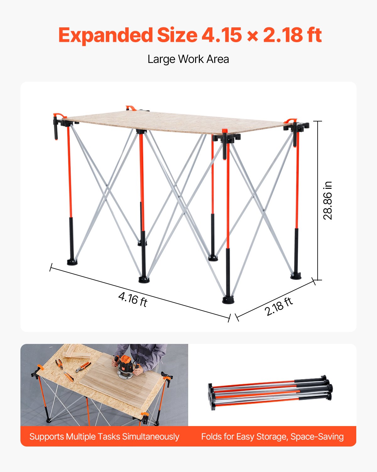 Support de travail pliable portatif 4.15 X 2.18ft Support de travail collapsible 2500lbs Capacité