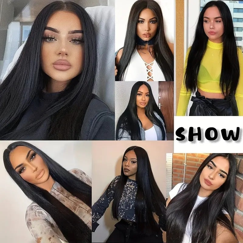 Mid-long Long Cheveux Noir Long Droit Style de perruque quotidienne pleine tête