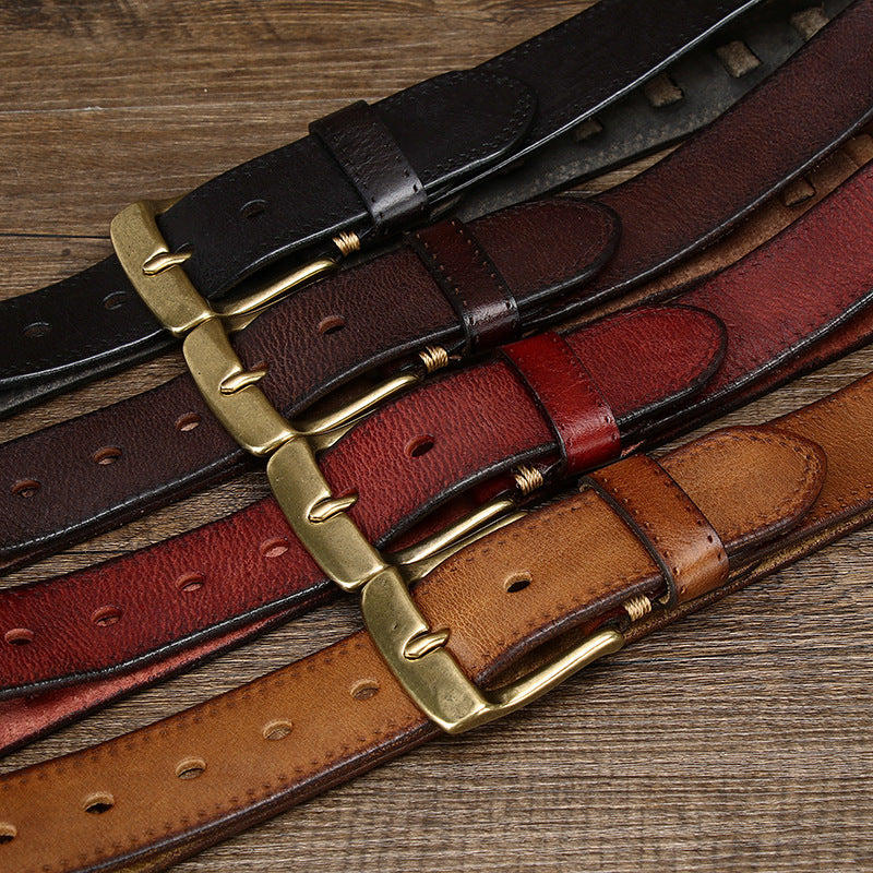 Ceinture Retro Homme en cuir véritable avec boucle en laiton