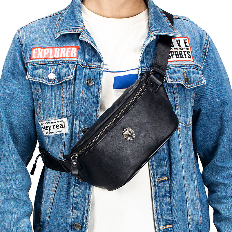 Premier-couche Cowhide Waist Bag Multi-fonctionnel Sports véritable cuir Crossbody Cost Pack
