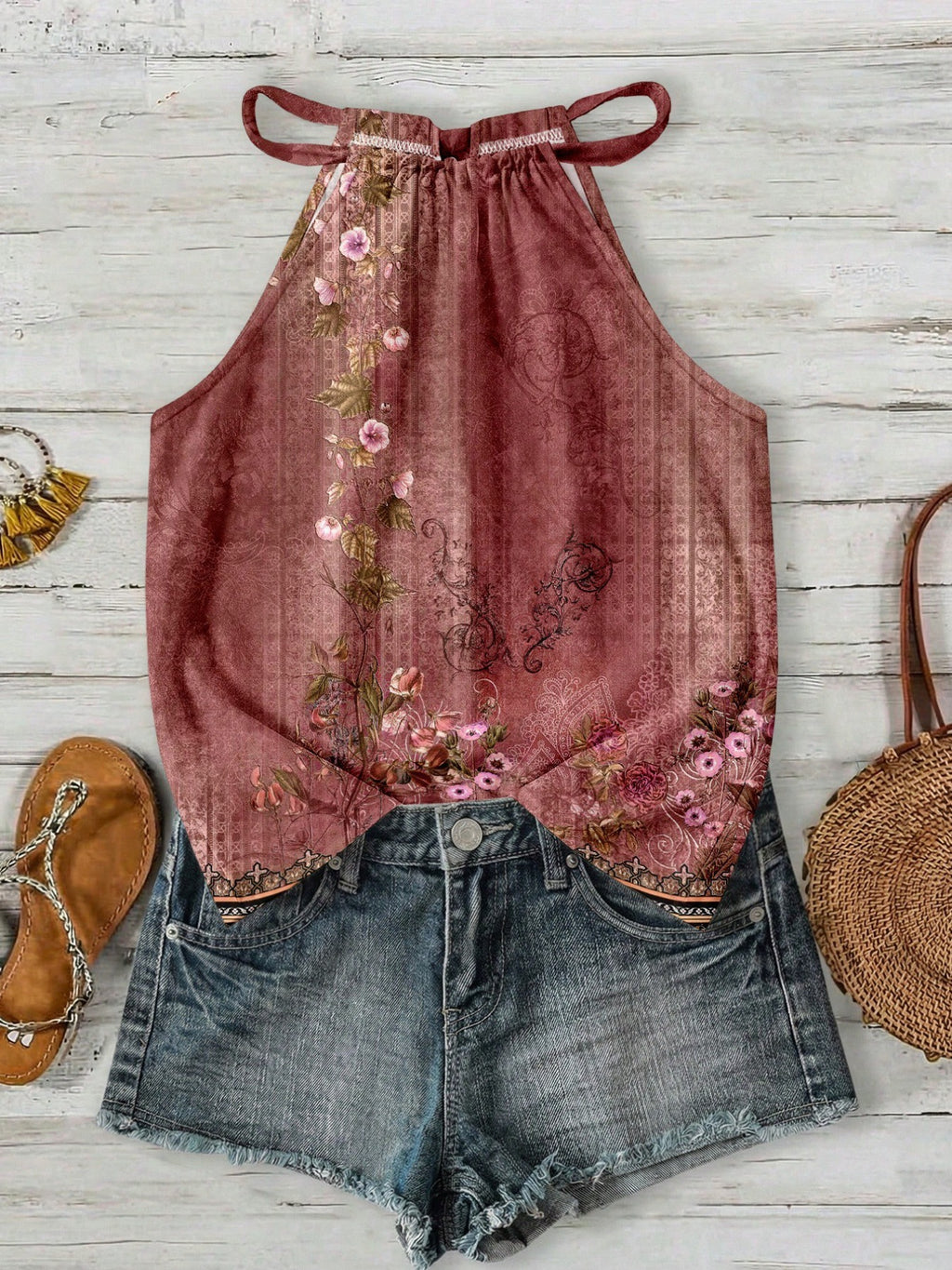 Femmes Casual Resort style Halter-neck Sleeveless Tank Top