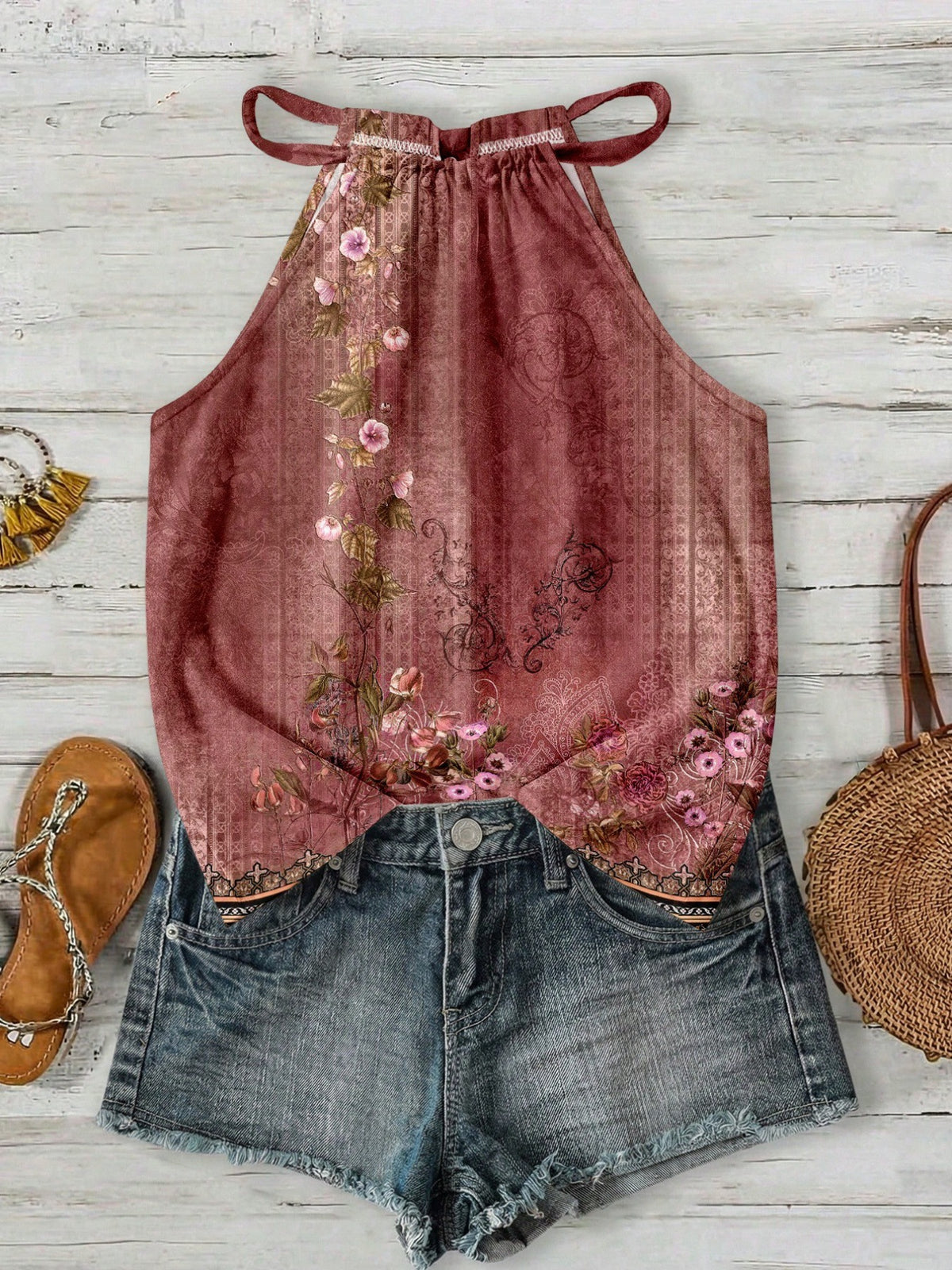 Femmes Casual Resort style Halter-neck Sleeveless Tank Top