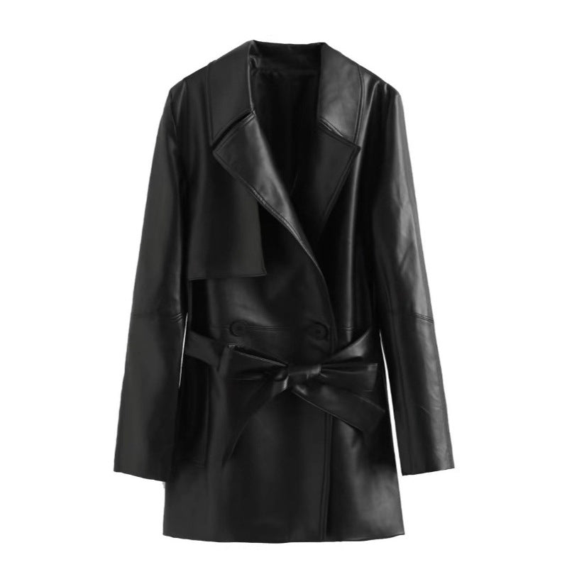 Manteau court en cuir souple pour femmes