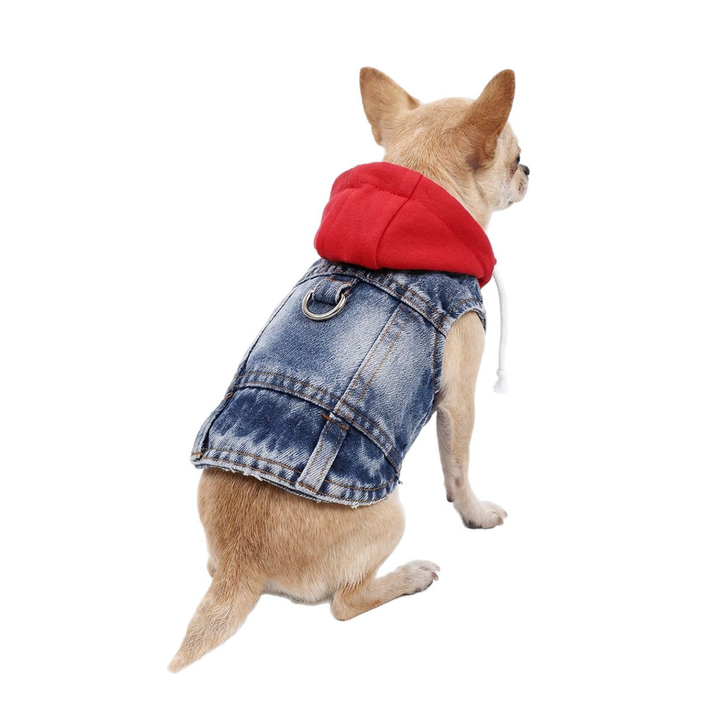 Veste de denim à capuche rouge pour animaux