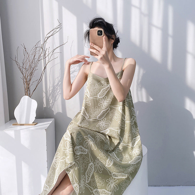 Femmes Pyjama coton-argent Haute-fin automne et robe longue printemps Vêtements de salon