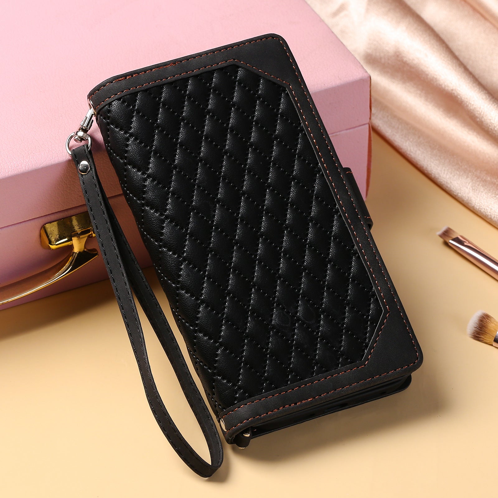 Crossbody Plaid Multi-fonctionnel Zipper Bag Étui de téléphone mobile