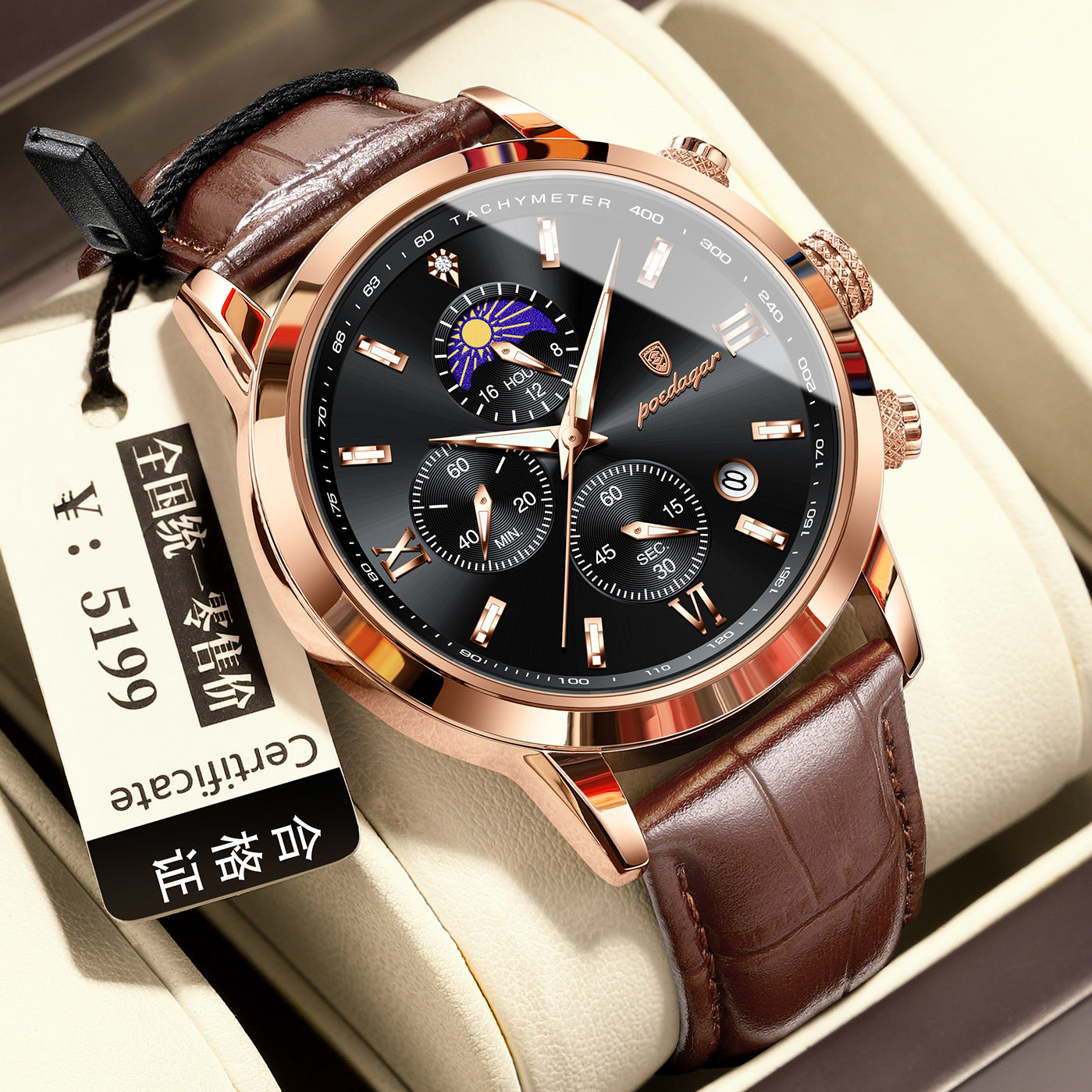 Montre masculine multi-fonctions sport Timing Lune Phase