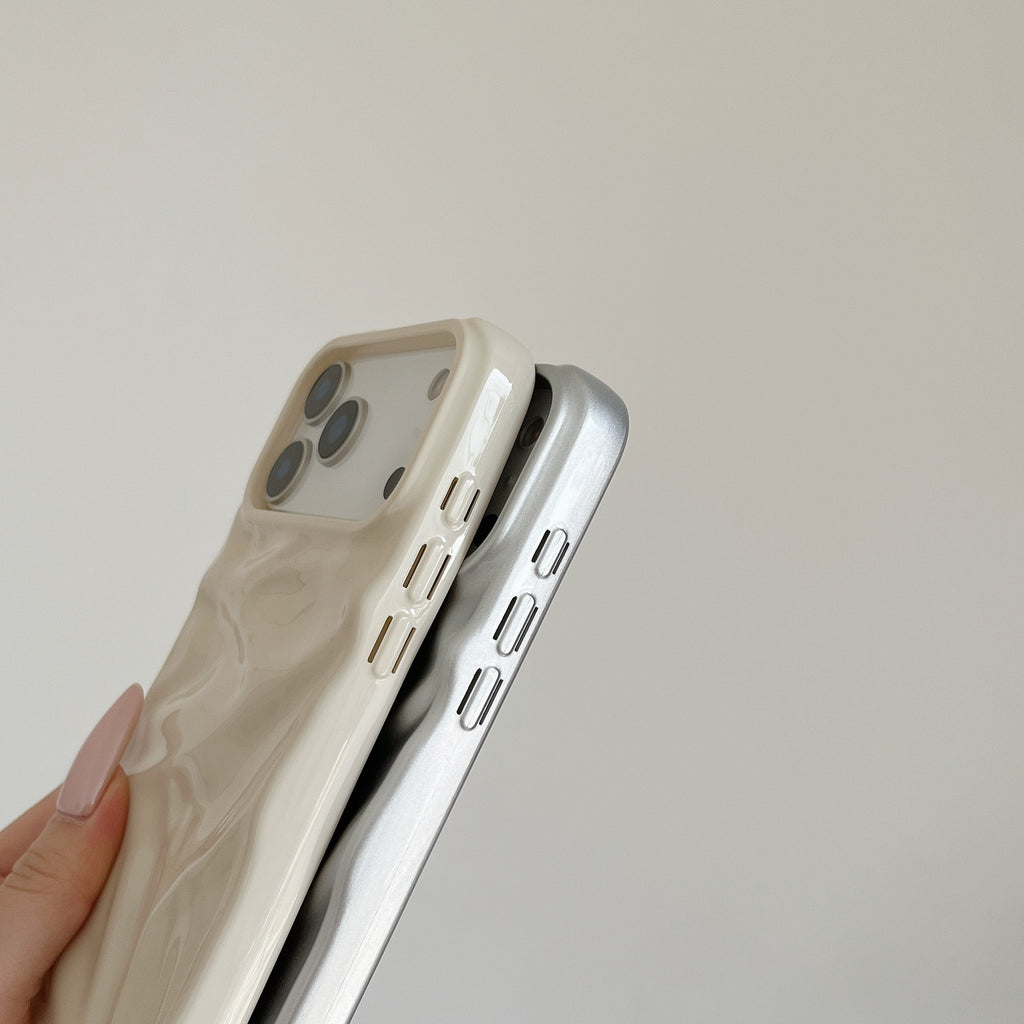Haute qualité crème blanc plissé cas téléphone modèle