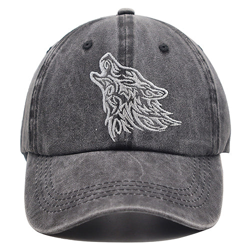 2pcs Tribal Hurling Wolf Embroidered Vintage Washed Baseball Cap