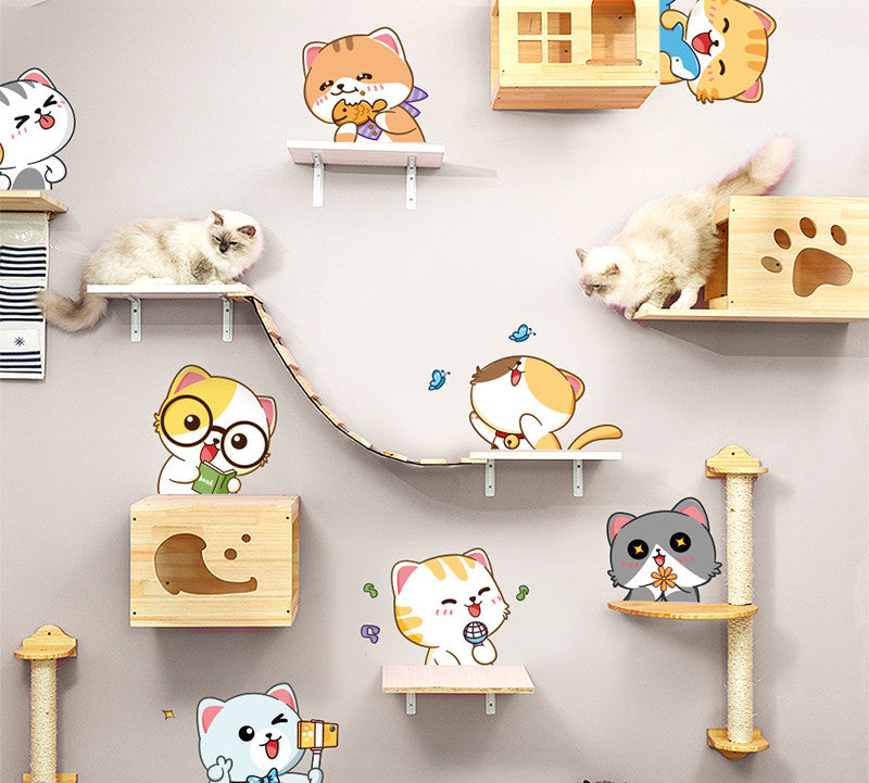 Stickers Armoire Cat Cartoon Stickers Décoration de chambre Créative Stickers Mur Litter Cat