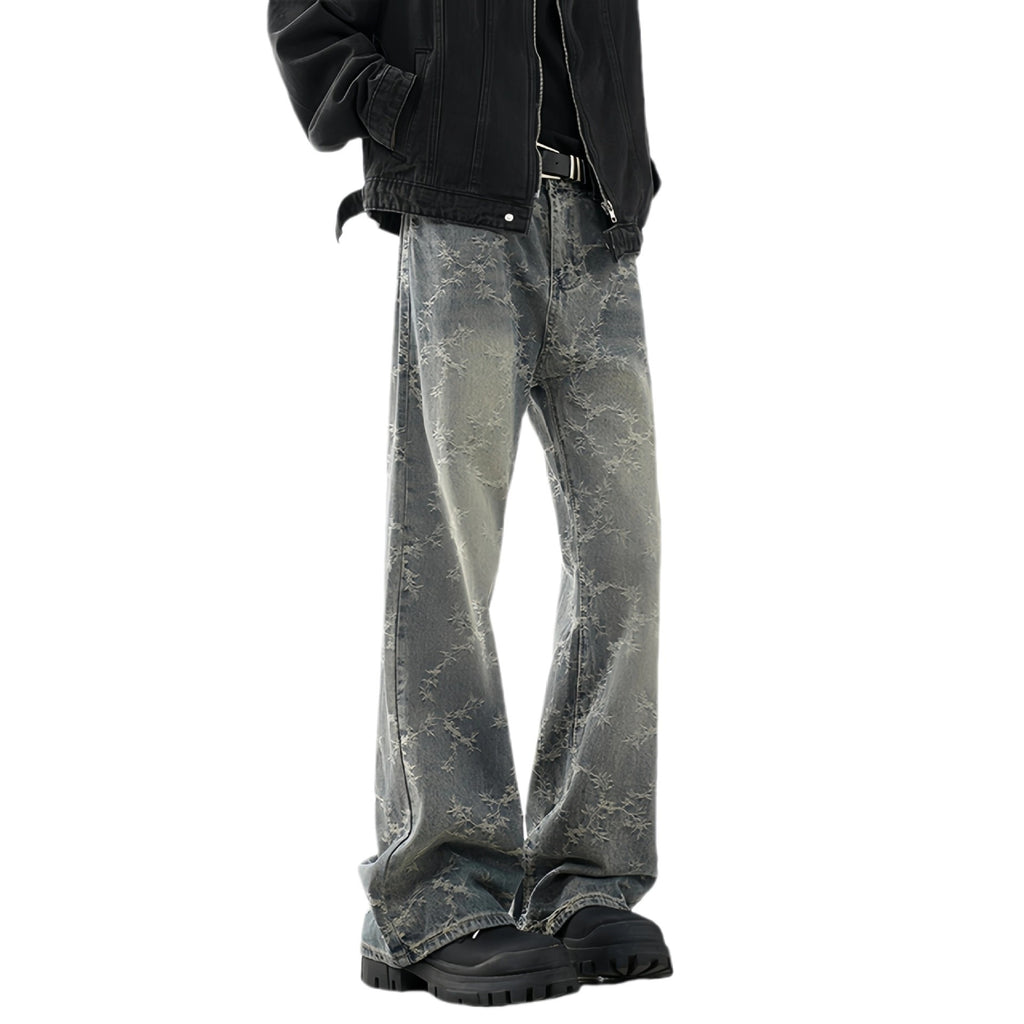 Denim de Jacquard pour hommes lavés à la jambe droite Pantalons évasés