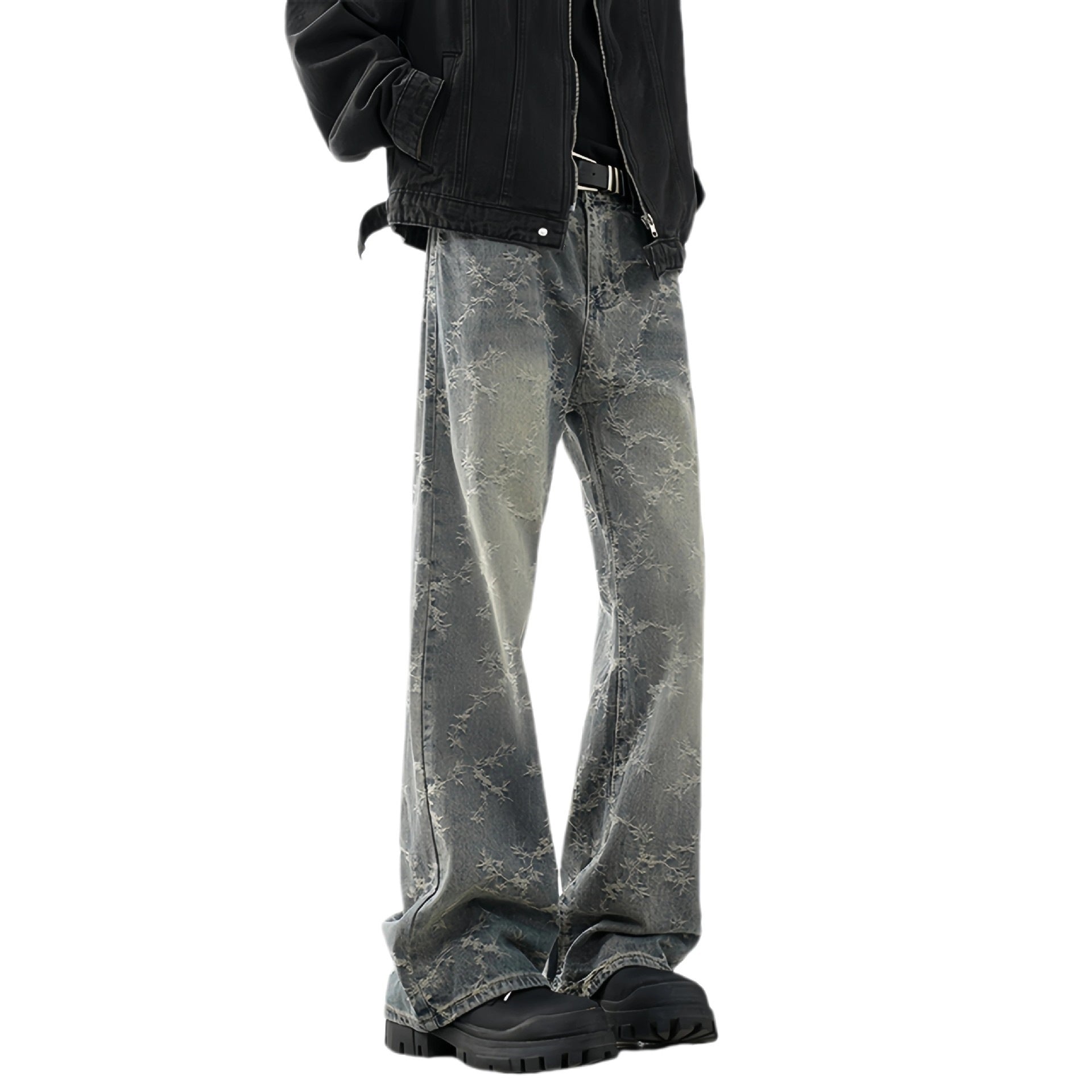 Denim de Jacquard pour hommes lavés à la jambe droite Pantalons évasés