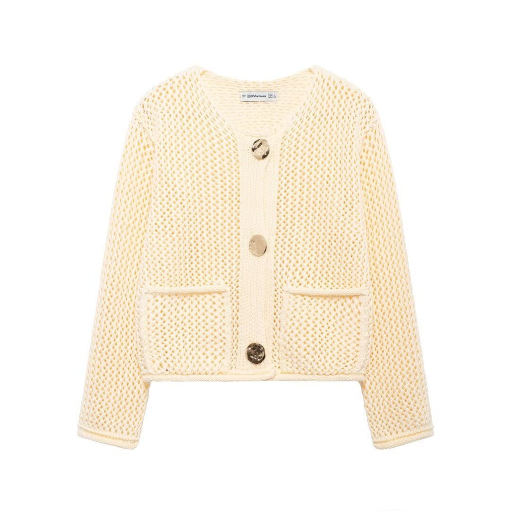 Veste à col rond à manches simples avec deux poches pour femmes