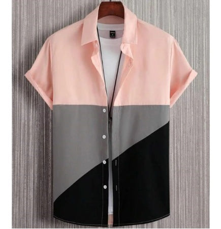 Mode Trendy Homme chemise impression numérique Casual respirant Stand collier manches courtes