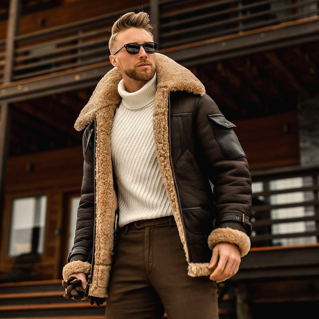 Manteau d'hiver pour hommes à la frontière Veste en cuir composite de grande taille