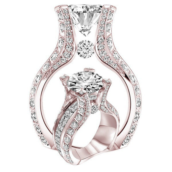 Anneau de fiançailles Zircon en forme d'Ovale en or rose