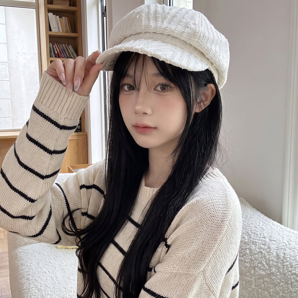 Texture verticale Casquette Octagonal Newsboy - Chapeau de peintre retro japonais - Suitab