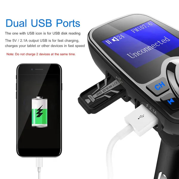 Voiture sans fil FM émetteur MP3 lecteur appel mains libres USB Chargeur AUX entrée