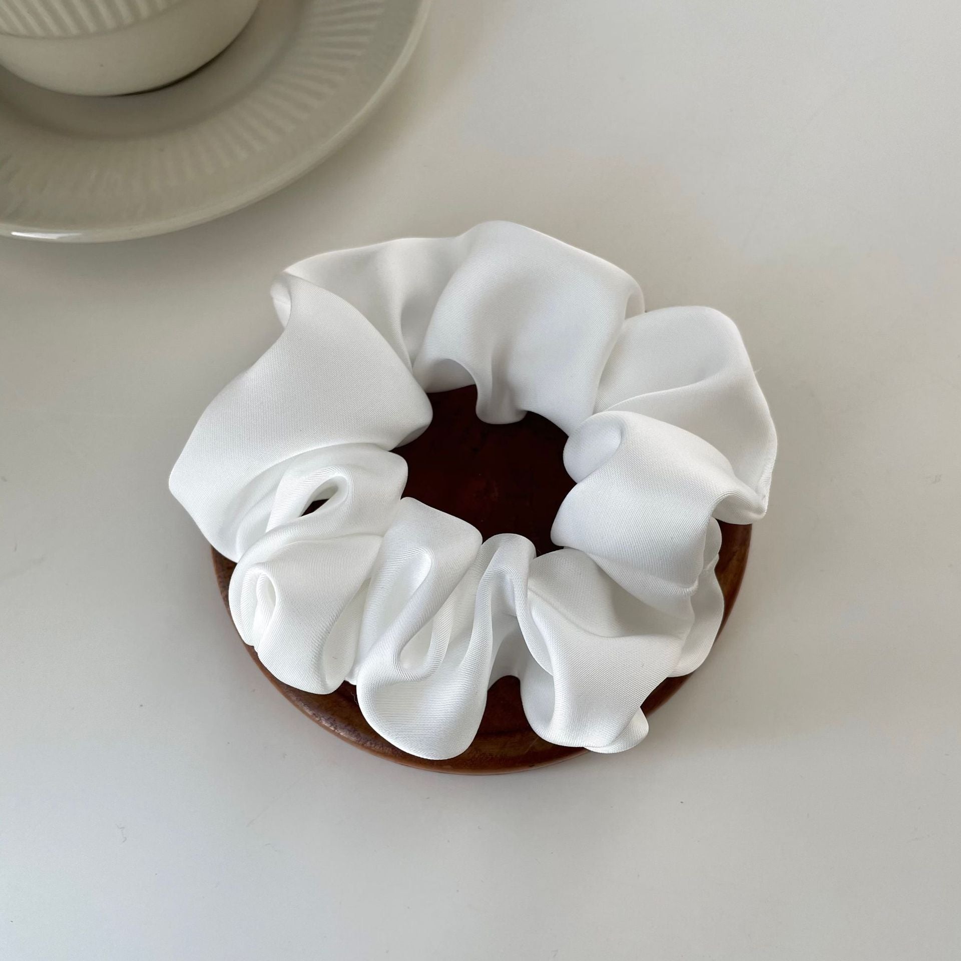 Crème Texture Silky Satin French Black Large Intestine Hair Ring