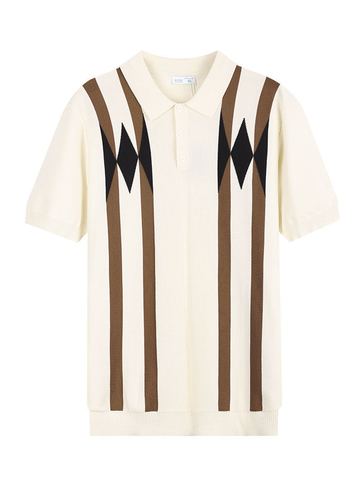 Vieux style d'argent hommes Argyle Ice Polo tricoté en soie