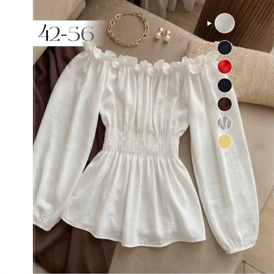 Chic and soft versatile long-sleeved blouse with graphic platters