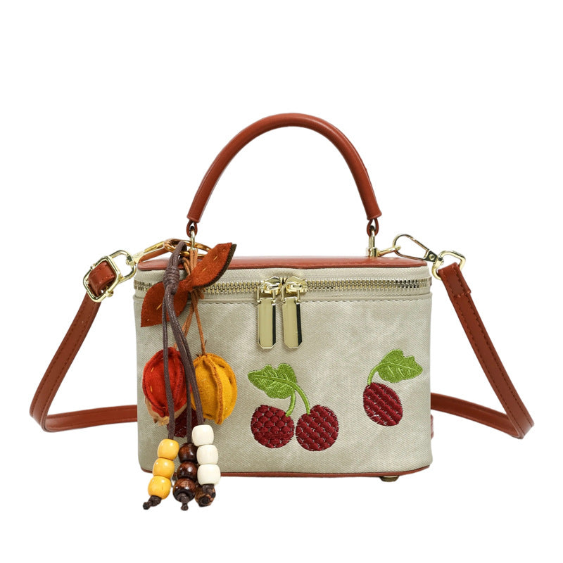 Cerise d'été brodé petit sac carré pour les femmes